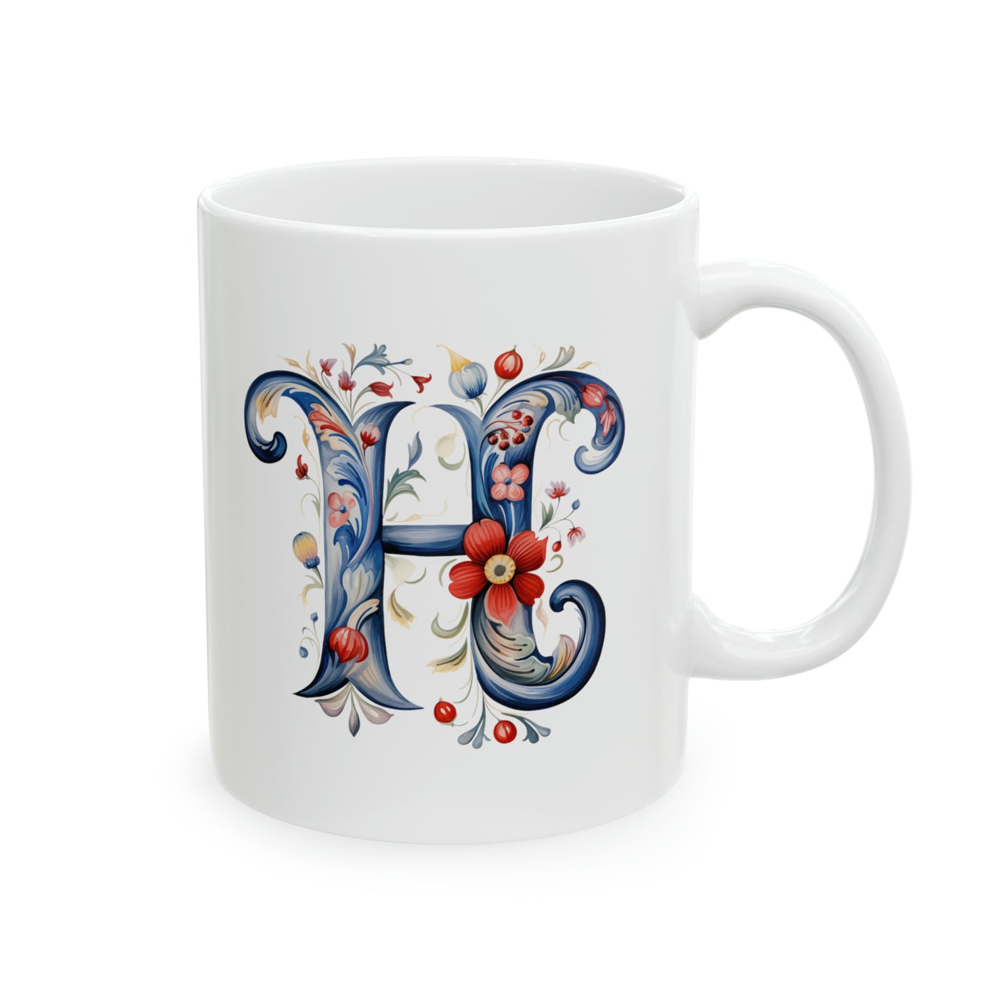 H Norwegian Rosemaling Mug Norway Alphabet Coffee Mug 11oz