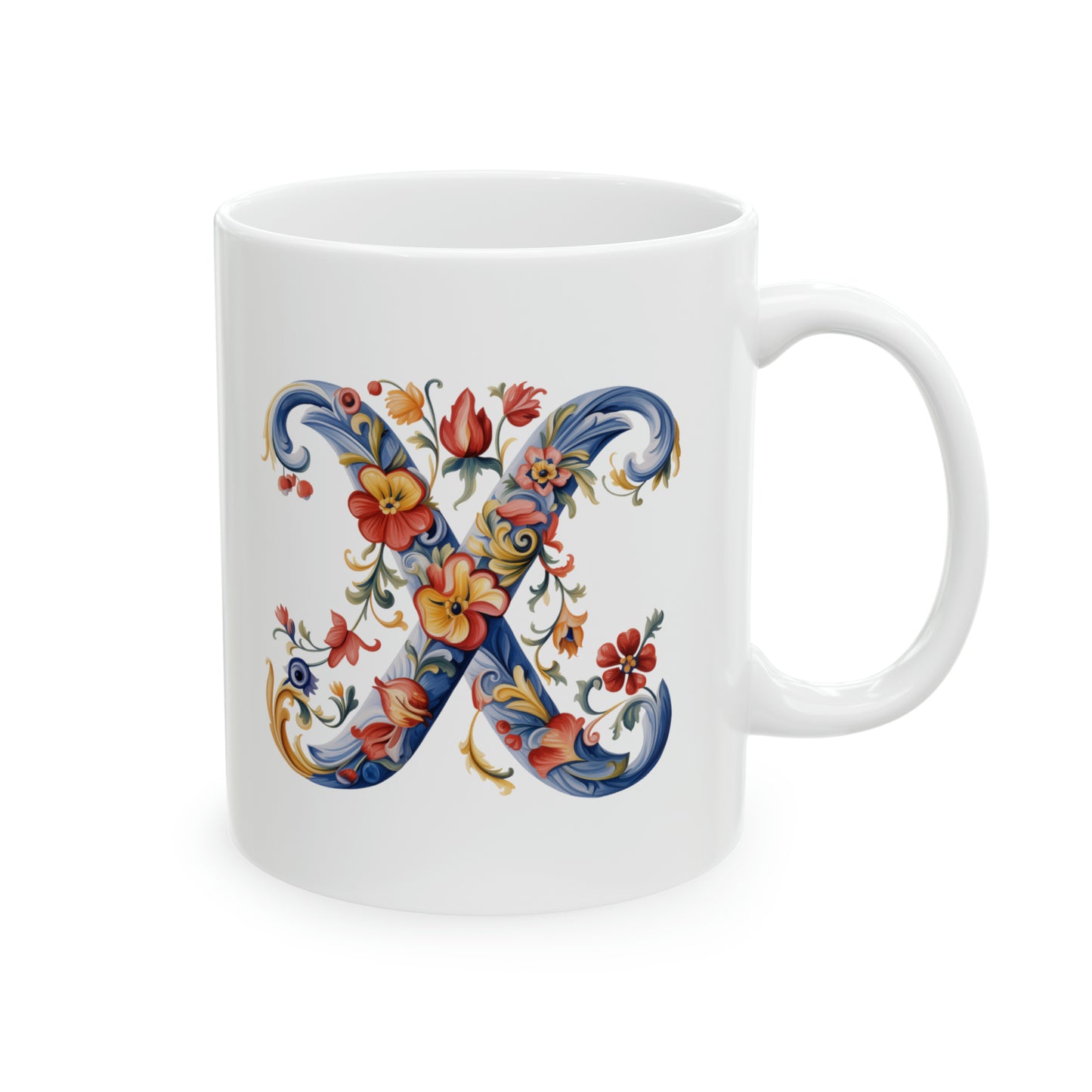 X Norwegian Rosemaling Mug Norway Alphabet Coffee Mug 11oz