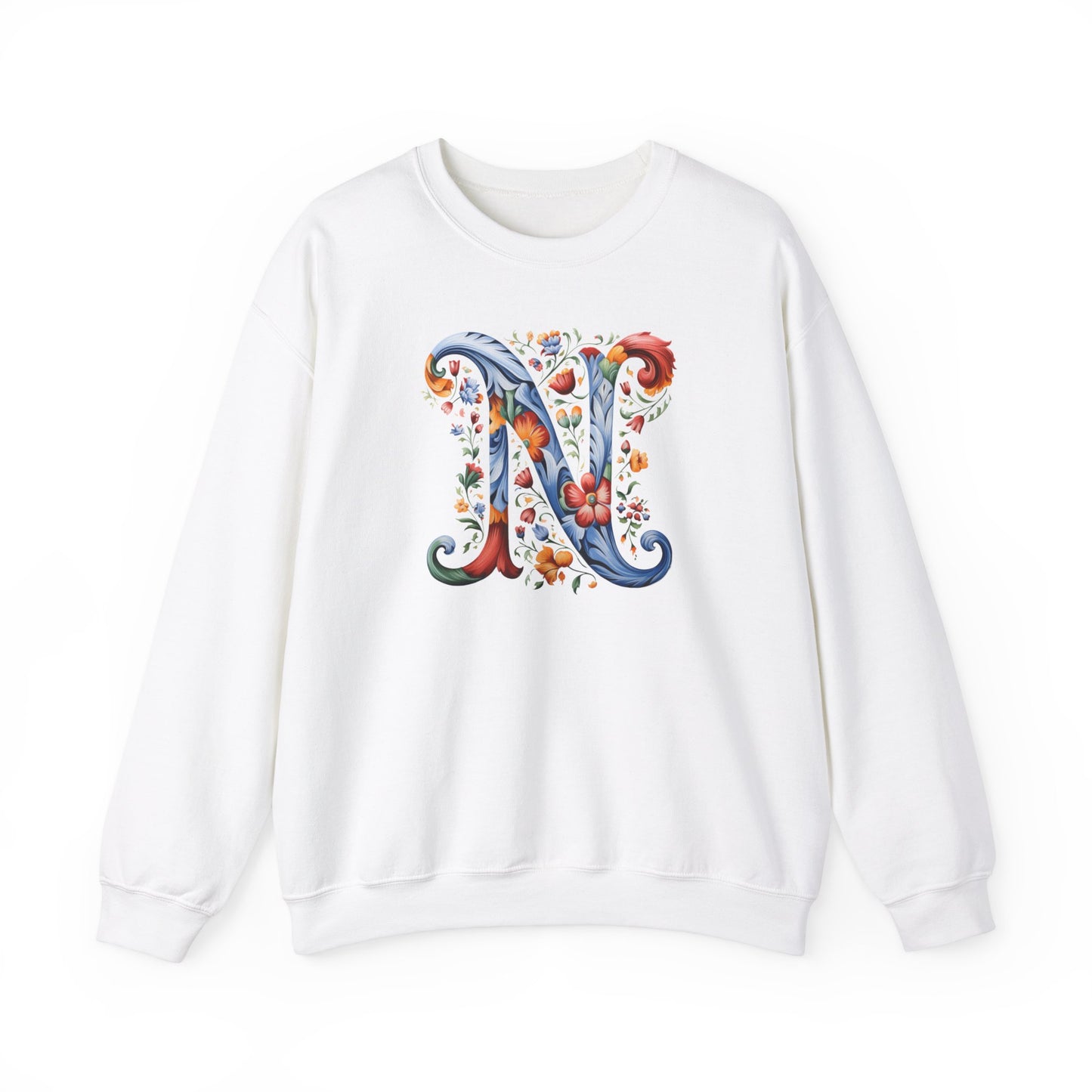 Monogram N Sweatshirt Norwegian Rosemaling Letter N Monogram Sweatshirt