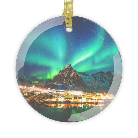 Norwegian Glass Christmas Ornament Northern Lights in Lofoten Design, Beveled Glass, Elegant Holiday Decor Gift