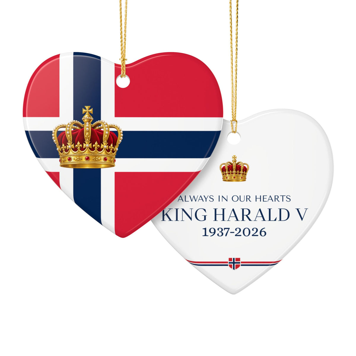 King Harald V Memorial Ornament – Norwegian Flag Ceramic Christmas Ornament