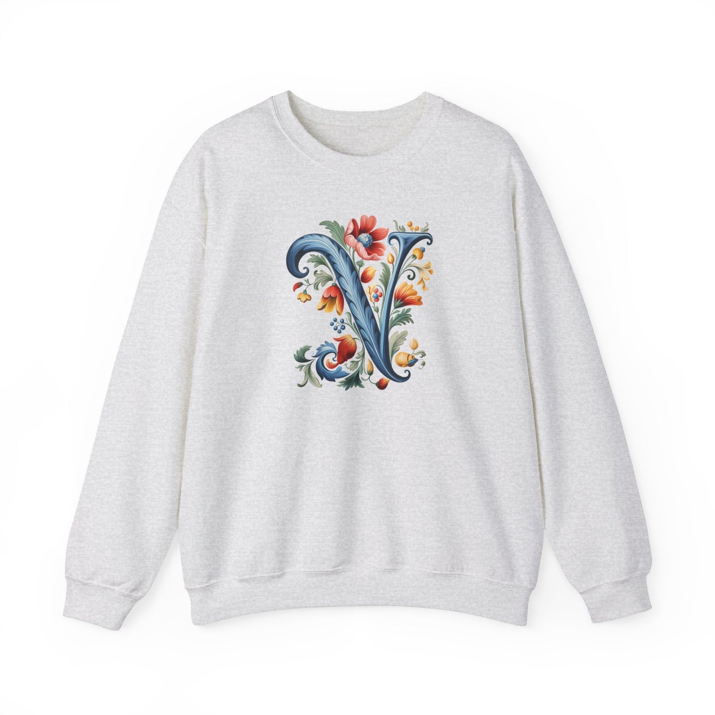 Monogram V Sweatshirt Norwegian Rosemaling Letter V Monogram Sweatshirt