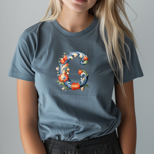 C Monogram T-Shirt – Rosemaling Norwegian Letter Tee