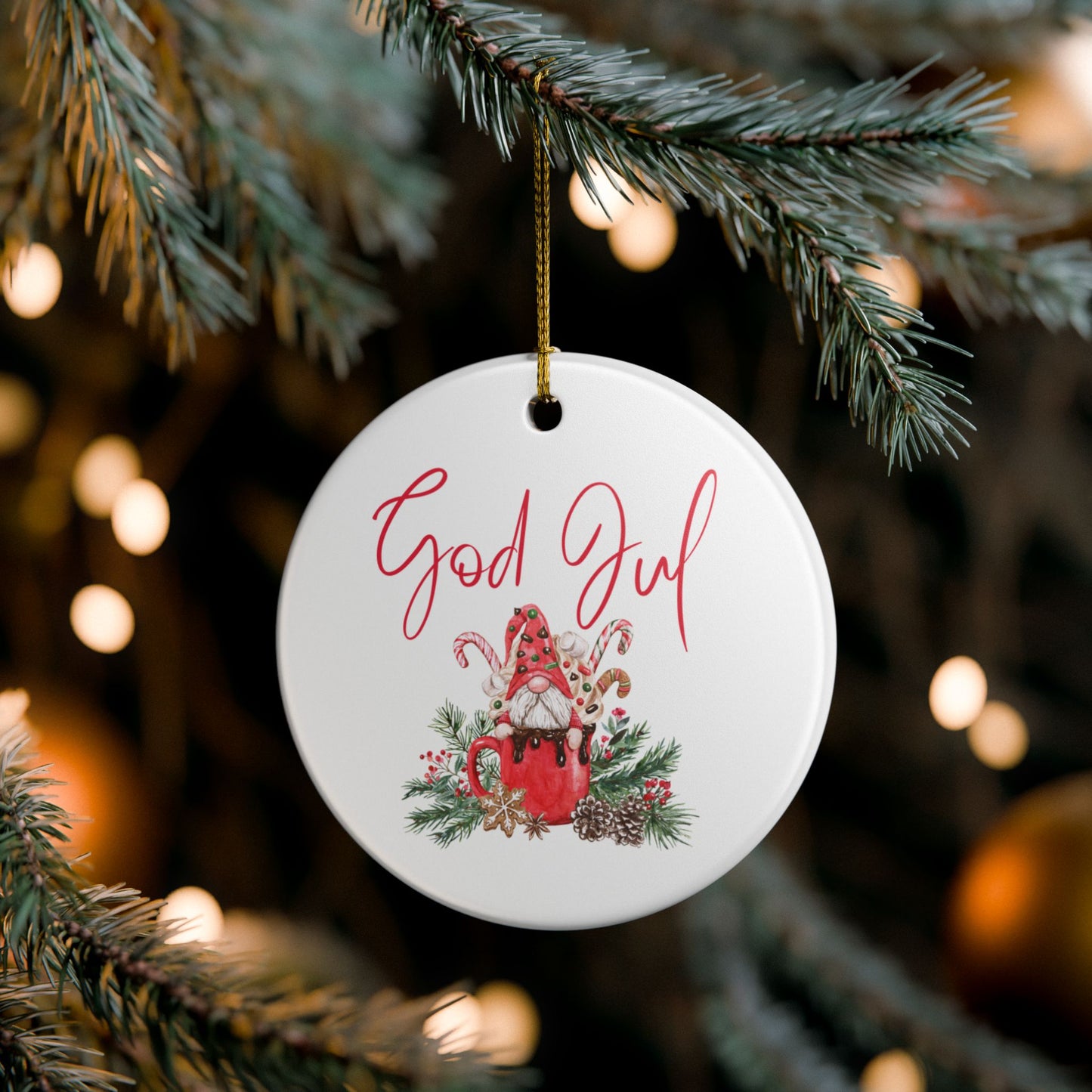 God Jul Hot Chocolate Nisse Ceramic Ornament Norway Nisse God Jul Christmas Ornament Gift Norway