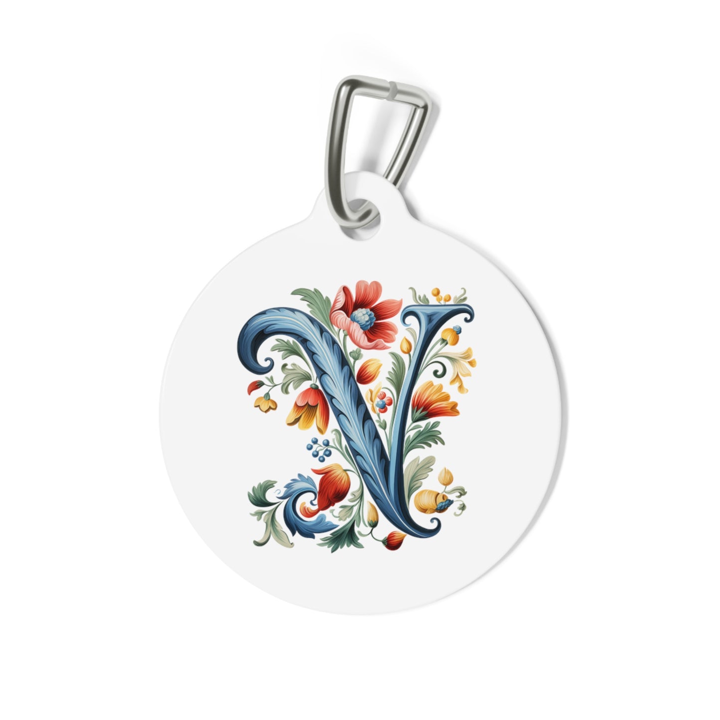 V Rosemaling Alphabet Pet Tag Rosemaling Norwegian Personalized Pet Tag