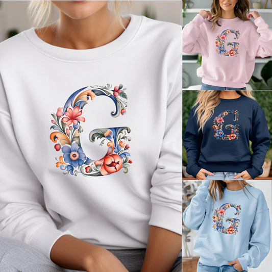 Monogram G Sweatshirt Norwegian Rosemaling Letter G Monogram Sweatshirt