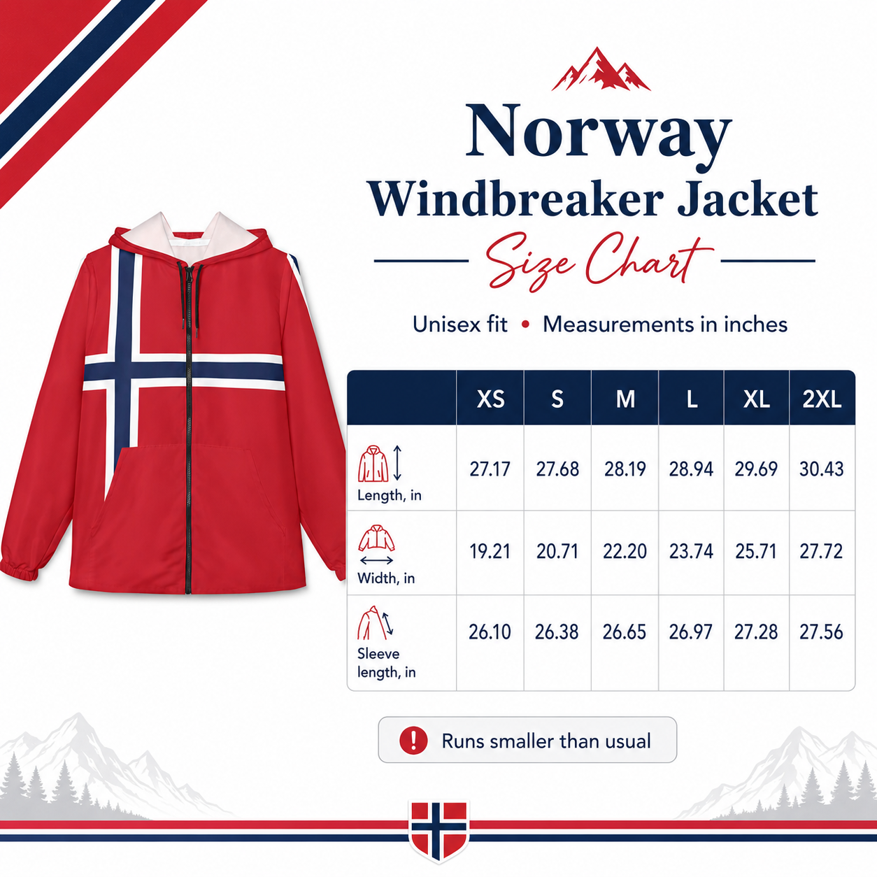 Norway Windbreaker Jacket Norwegian Flag Jacket Unisex Rain Jacket Norway Gift Nordic Sports Jacket Soccer Fan Jacket