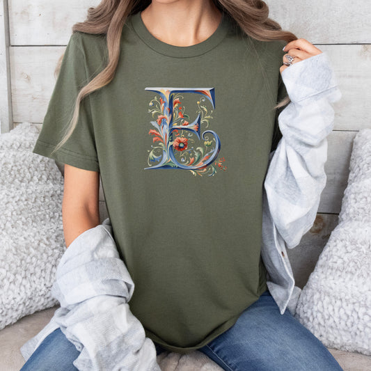 E Monogram T-Shirt – Rosemaling Norwegian Letter Tee