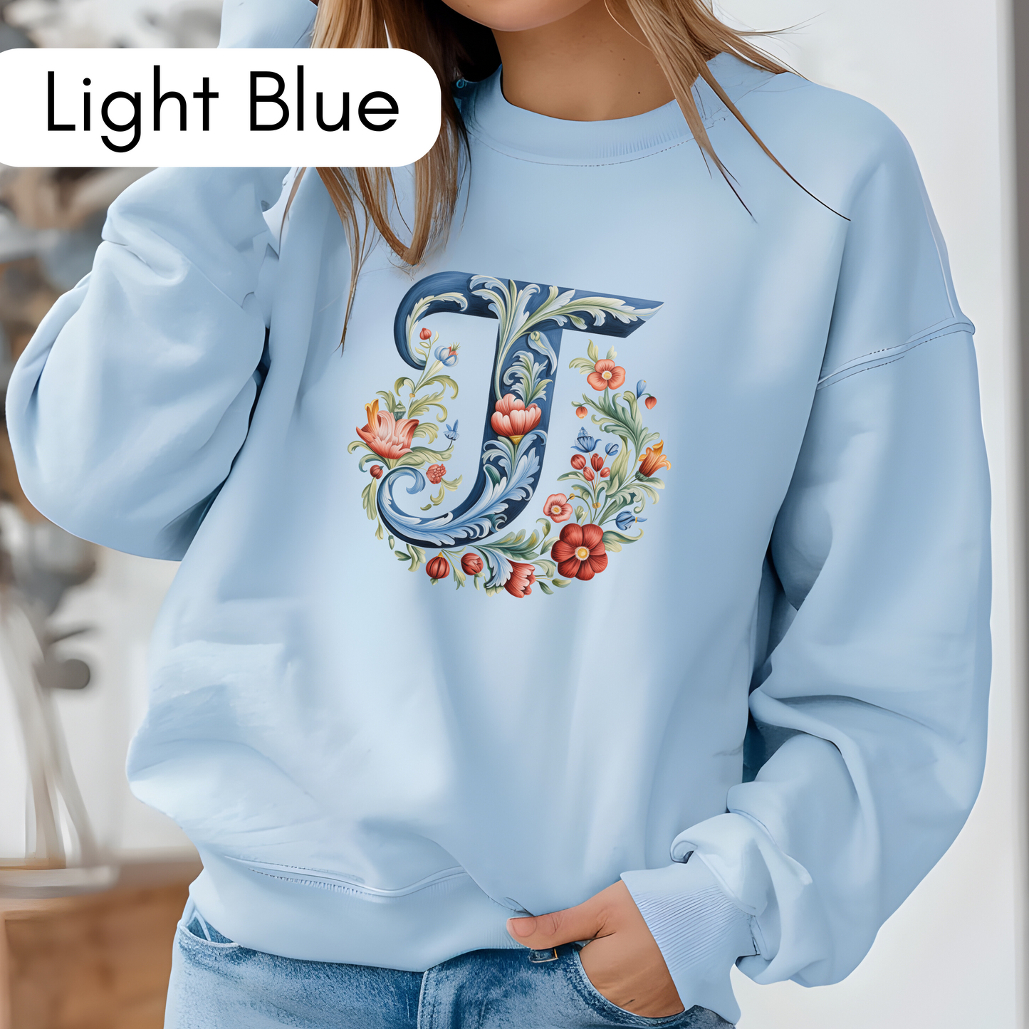 Monogram T Sweatshirt Norwegian Rosemaling Letter T Monogram Sweatshirt