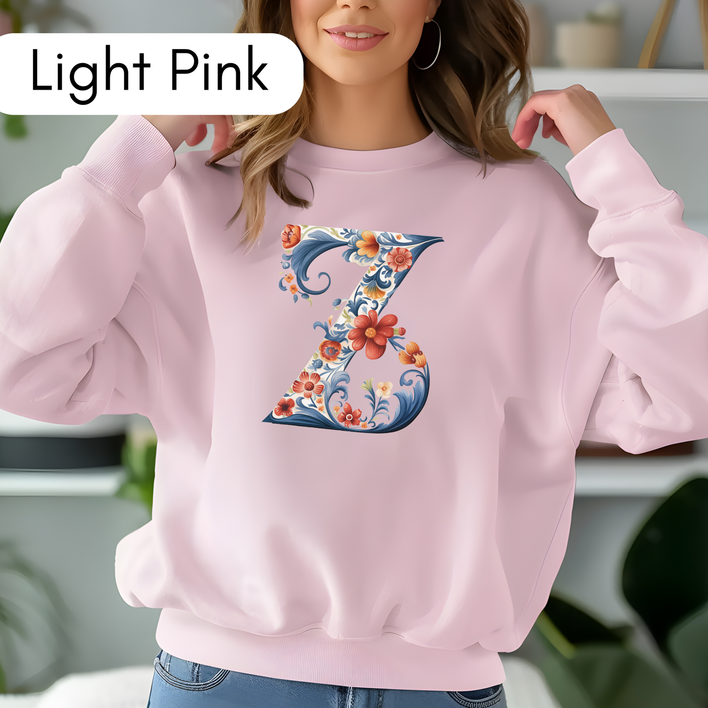 Monogram Z Sweatshirt Norwegian Rosemaling Letter Z Monogram Sweatshirt