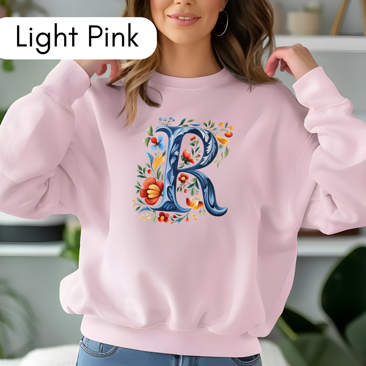 Monogram R Sweatshirt Norwegian Rosemaling Letter R Monogram Sweatshirt