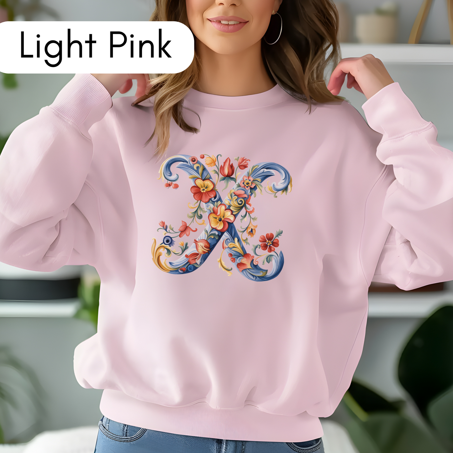 Monogram X Sweatshirt Norwegian Rosemaling Letter X Monogram Sweatshirt