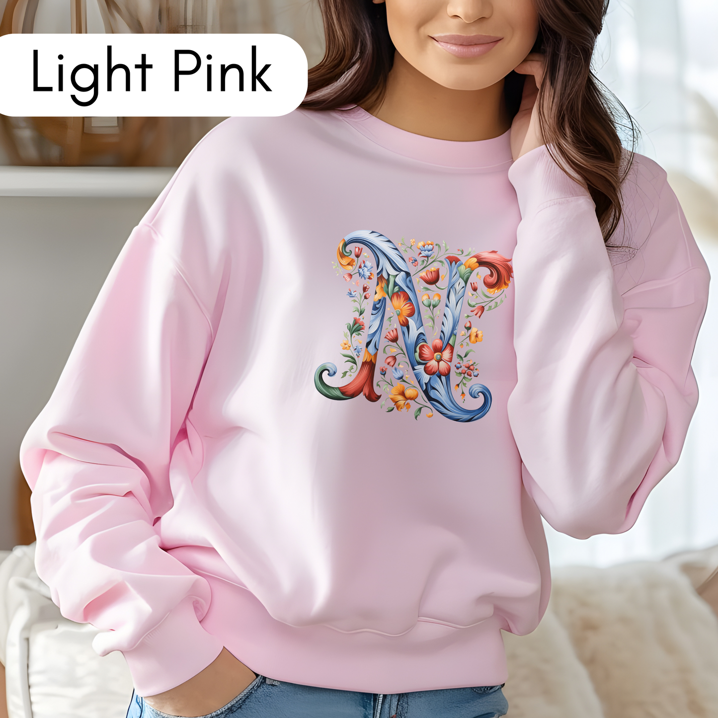 Monogram N Sweatshirt Norwegian Rosemaling Letter N Monogram Sweatshirt