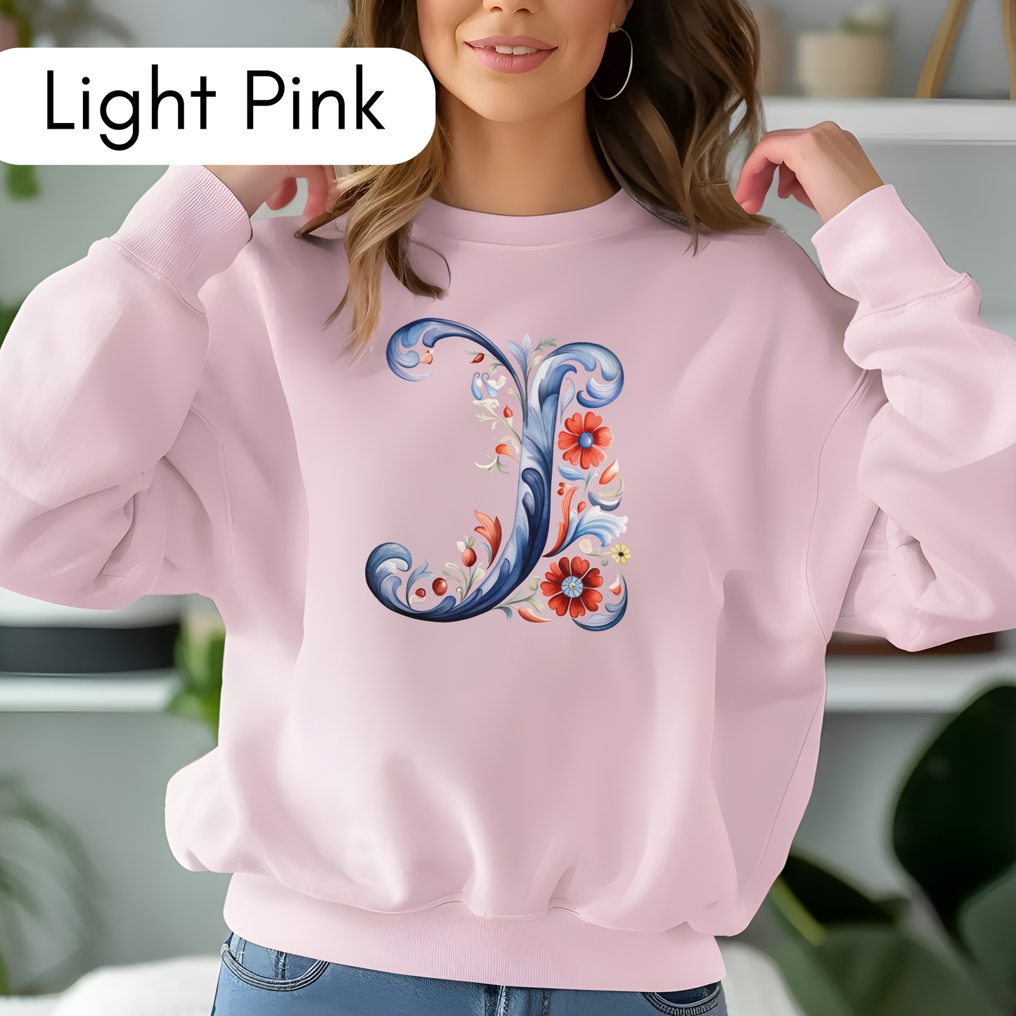 Monogram J Sweatshirt Norwegian Rosemaling Letter J Monogram Sweatshirt