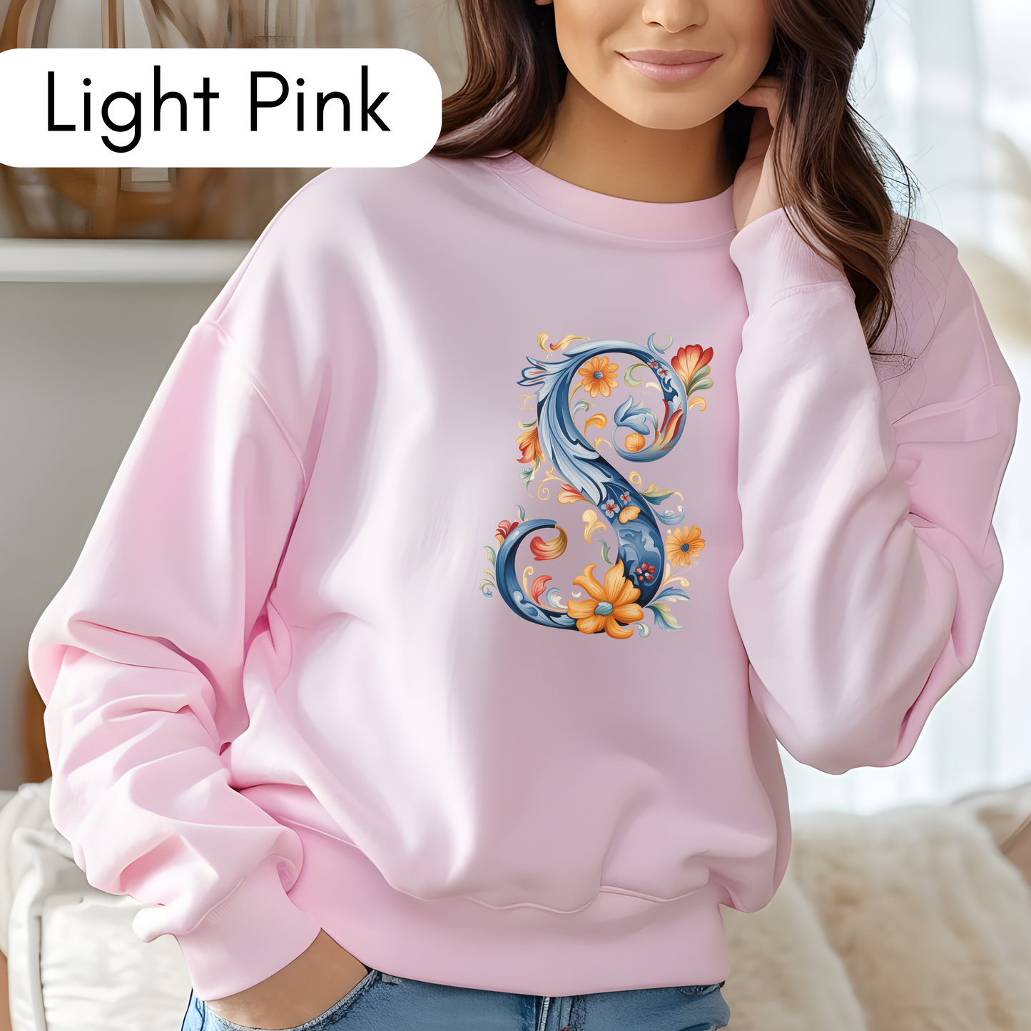 Monogram S Sweatshirt Norwegian Rosemaling Letter S Monogram Sweatshirt