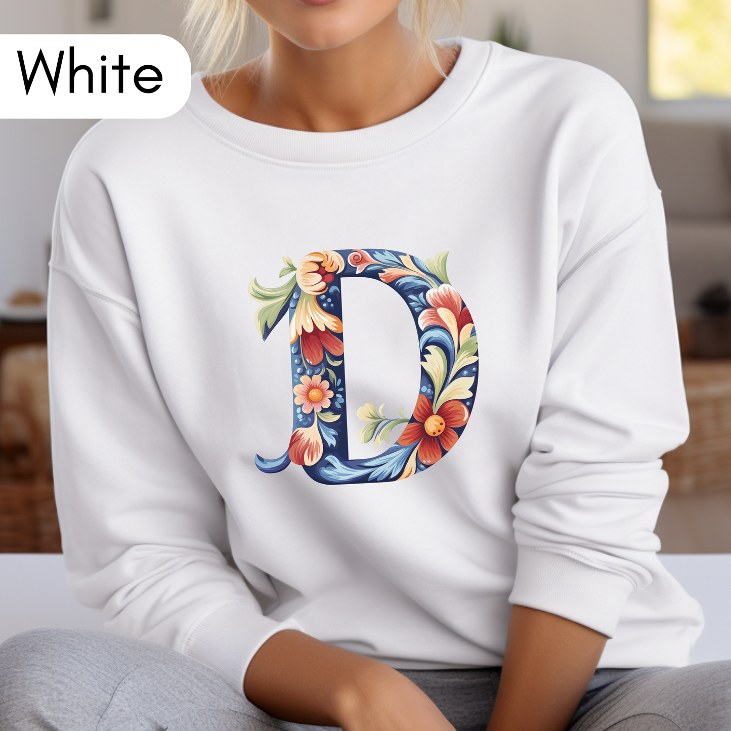 Monogram D Sweatshirt Norwegian Rosemaling Letter D Monogram Sweatshirt