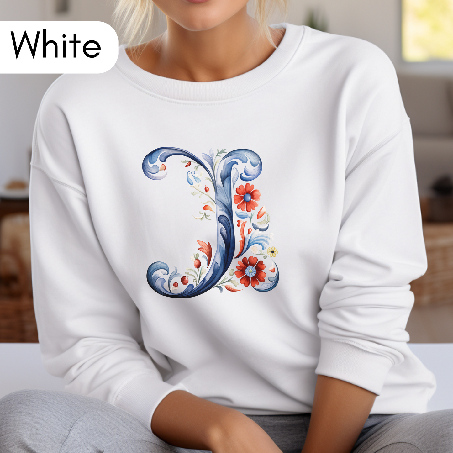 Monogram J Sweatshirt Norwegian Rosemaling Letter J Monogram Sweatshirt