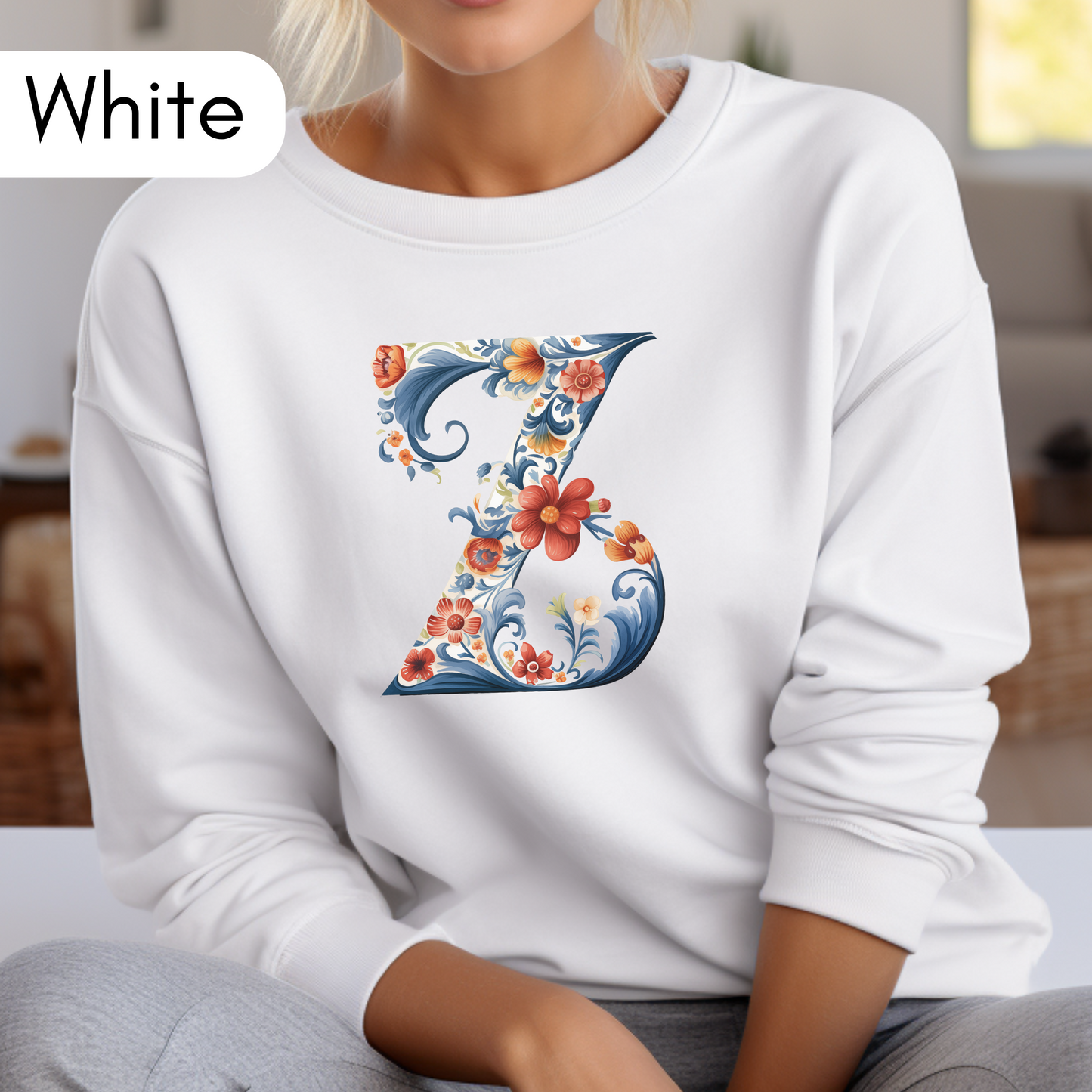 Monogram Z Sweatshirt Norwegian Rosemaling Letter Z Monogram Sweatshirt