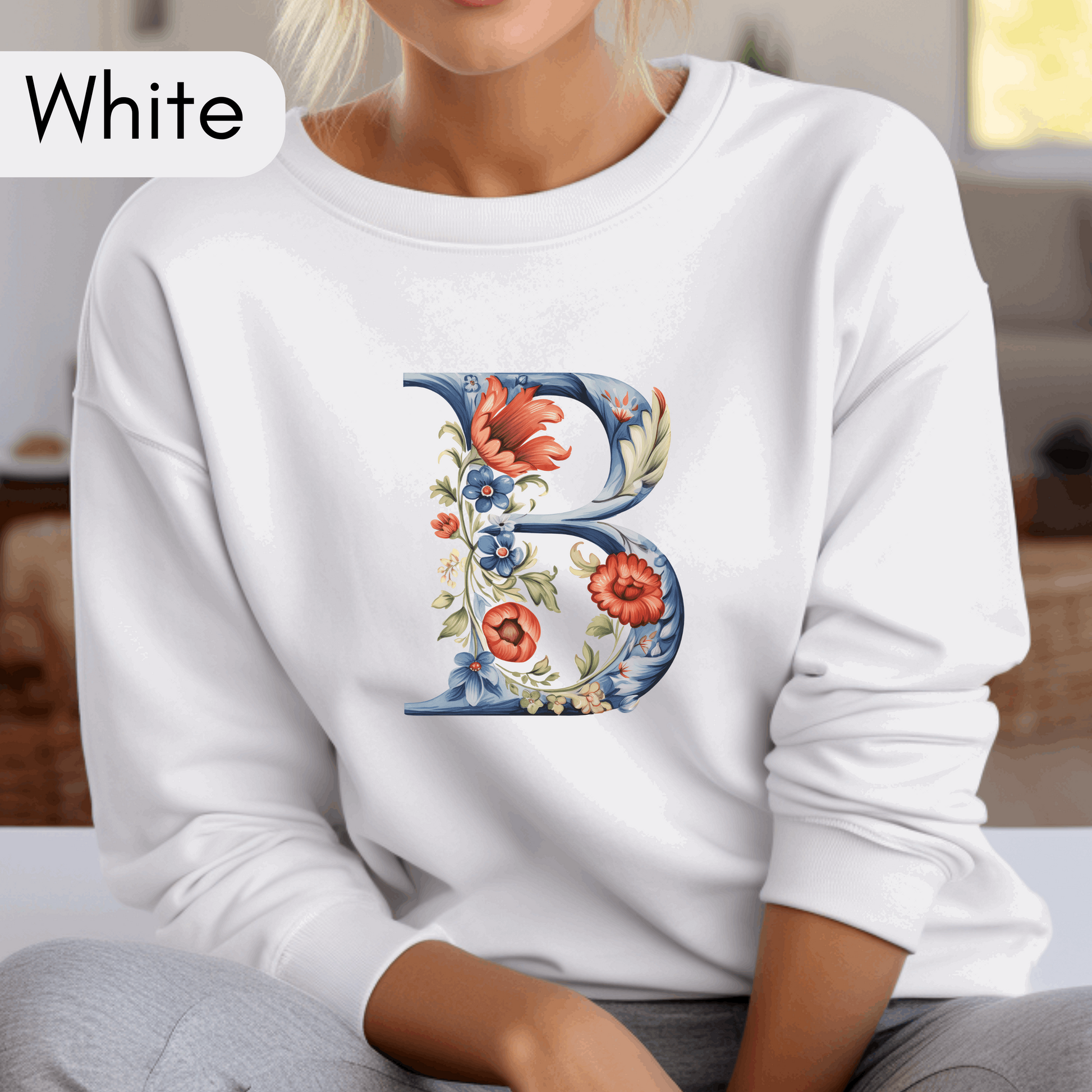 Monogram B Sweatshirt Norwegian Rosemaling Letter B Monogram Sweatshirt