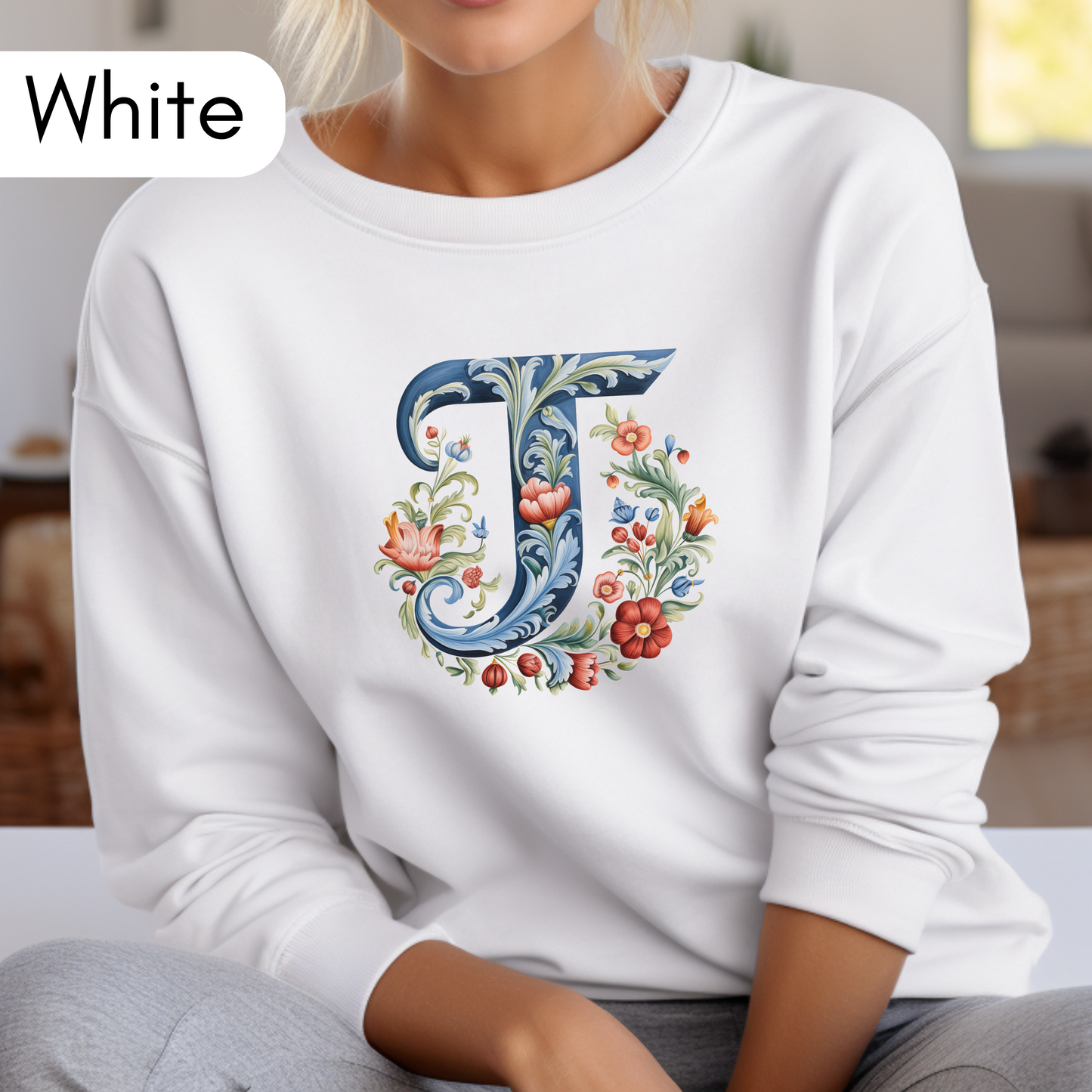 Monogram T Sweatshirt Norwegian Rosemaling Letter T Monogram Sweatshirt