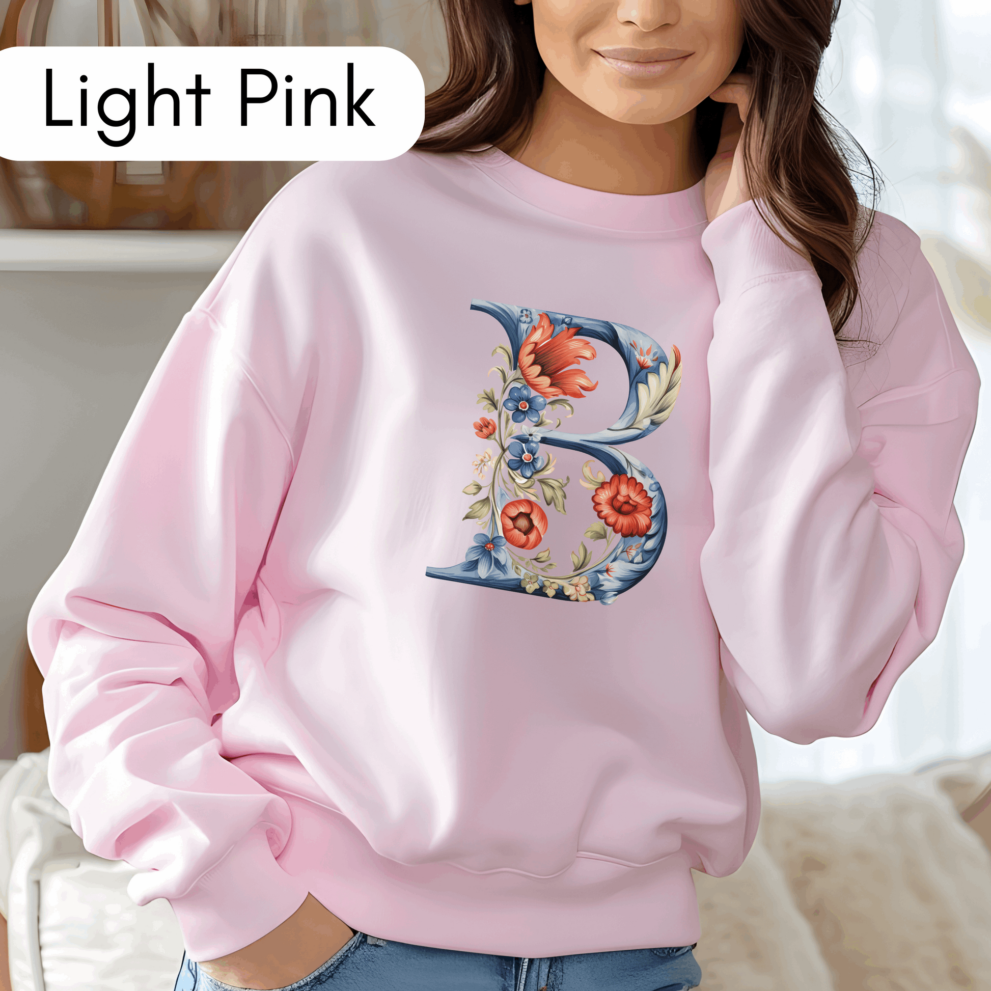 Monogram B Sweatshirt Norwegian Rosemaling Letter B Monogram Sweatshirt