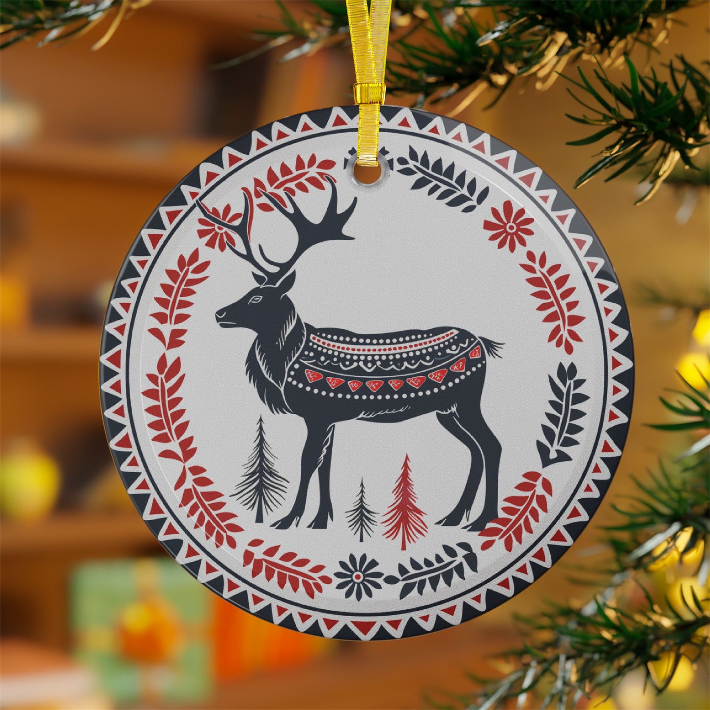 Norwegian Glass Christmas Ornament Nordic Reindeer Design, Beveled Glass, Elegant Holiday Decor Gift