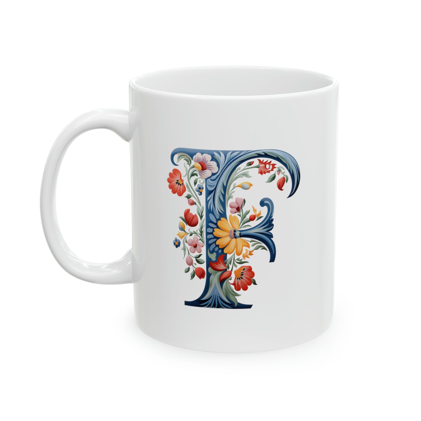 F Norwegian Rosemaling Mug Norway Alphabet Coffee Mug 11oz