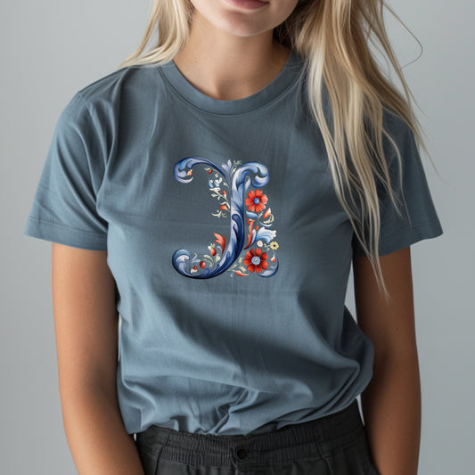 J Monogram T-Shirt – Rosemaling Norwegian Letter Tee