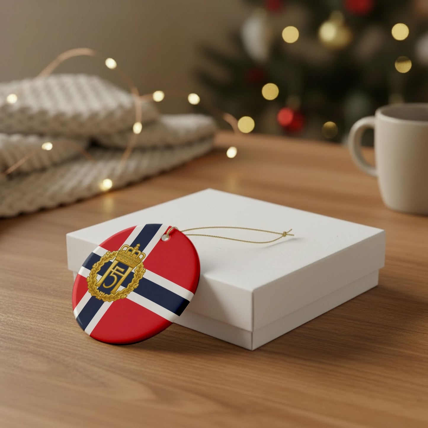 King Harald V Memorial Ornament – Norwegian Flag Ceramic Christmas Ornament