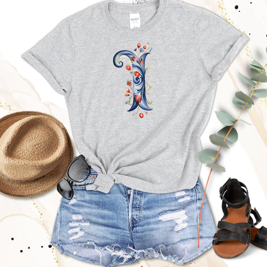 I Monogram T-Shirt – Rosemaling Norwegian Letter Tee