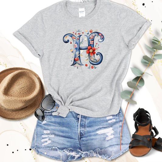 H Monogram T-Shirt – Rosemaling Norwegian Letter Tee