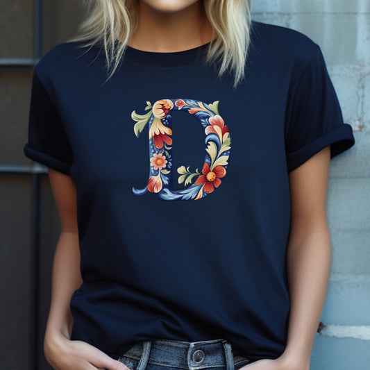 D Monogram T-Shirt – Rosemaling Norwegian Letter Tee