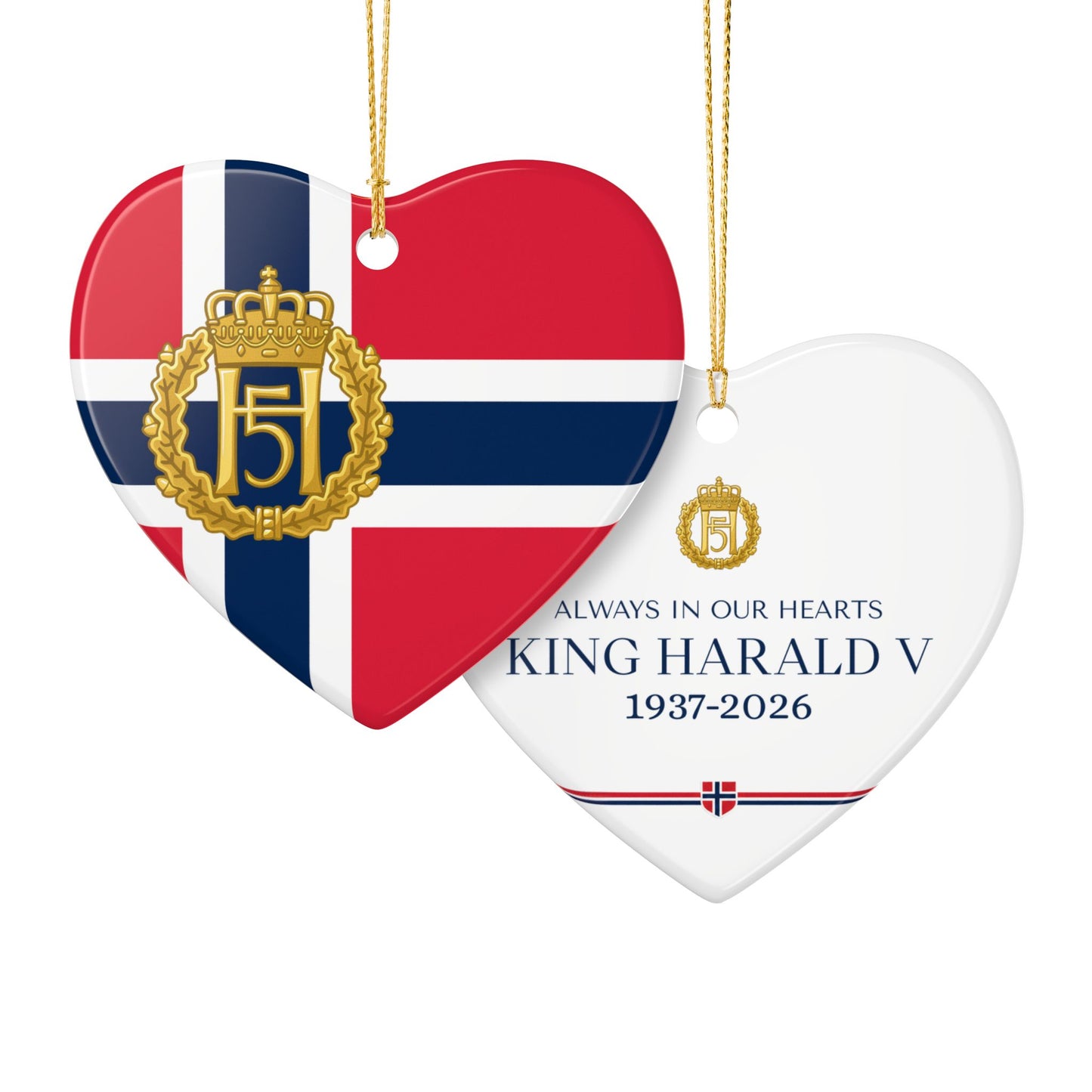 King Harald V Memorial Ornament – Norwegian Flag Ceramic Christmas Ornament