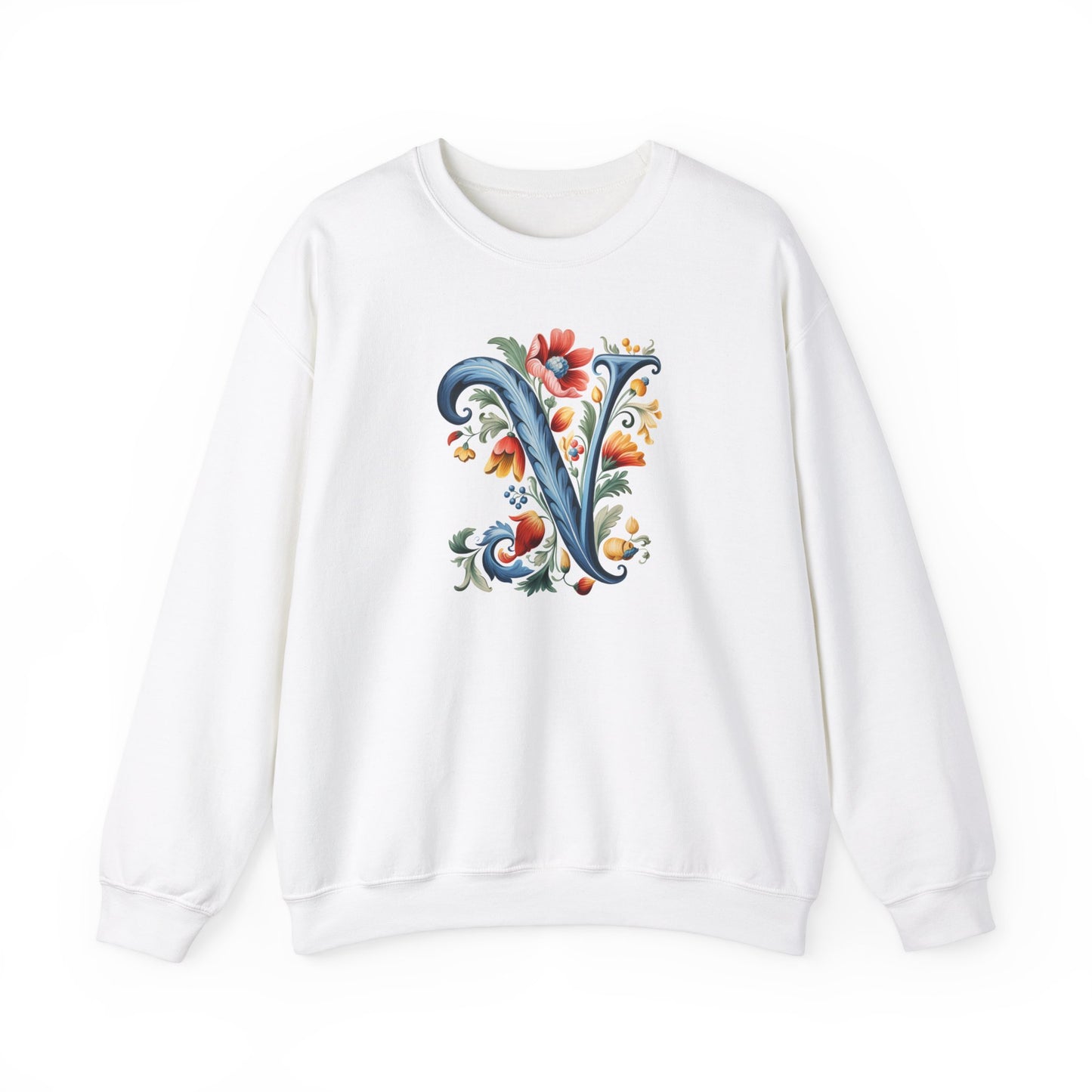 Monogram V Sweatshirt Norwegian Rosemaling Letter V Monogram Sweatshirt