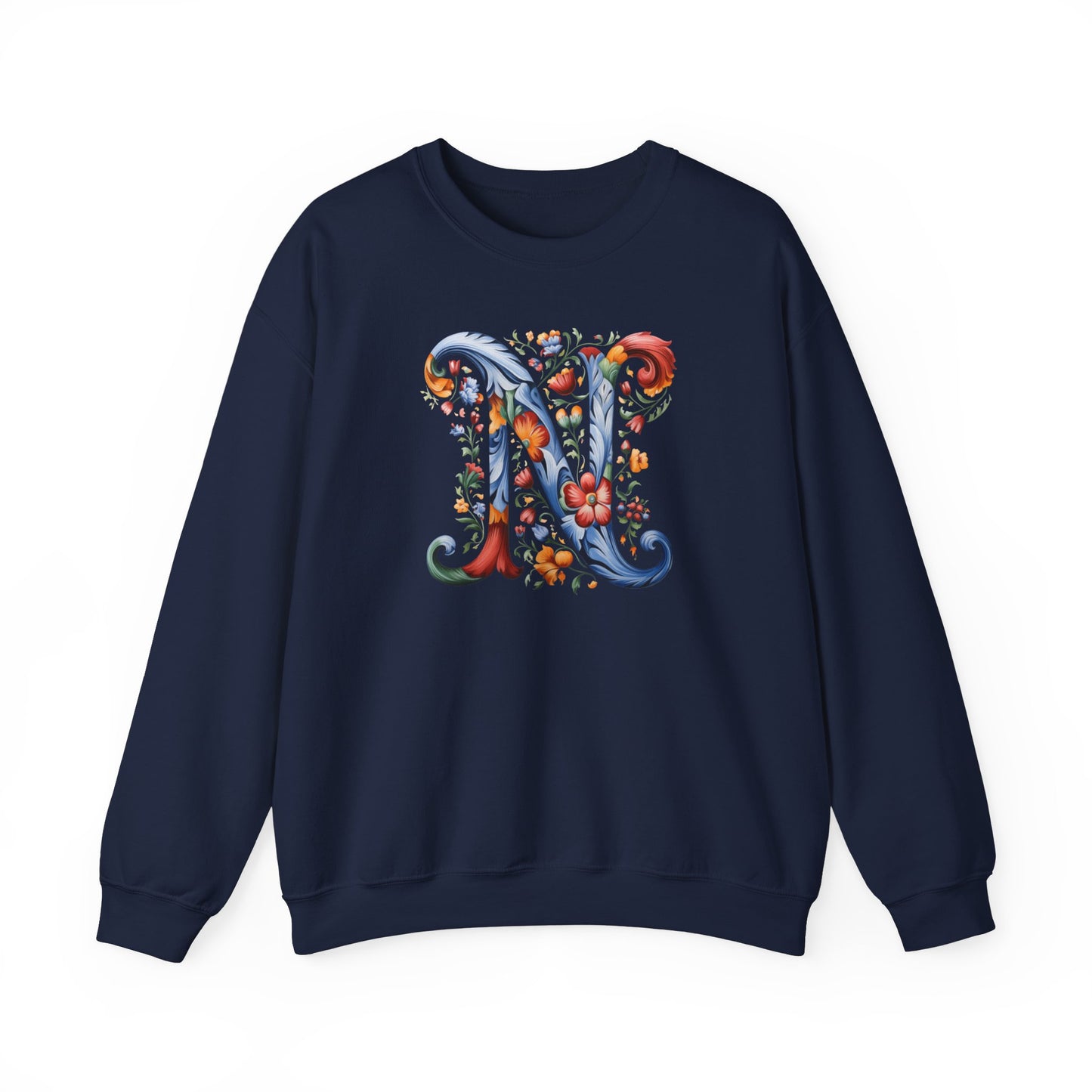 Monogram N Sweatshirt Norwegian Rosemaling Letter N Monogram Sweatshirt