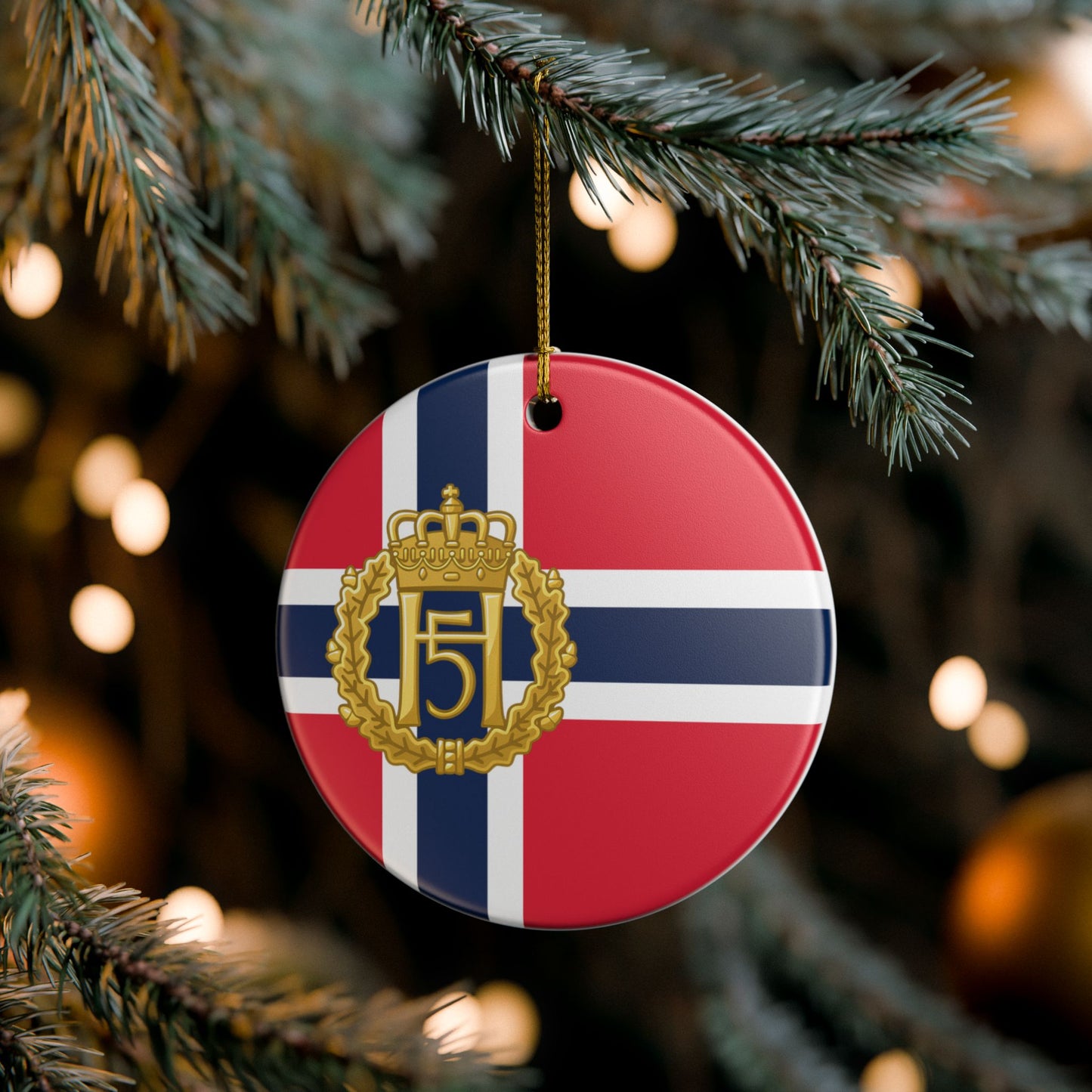 King Harald V Memorial Ornament – Norwegian Flag Ceramic Christmas Ornament