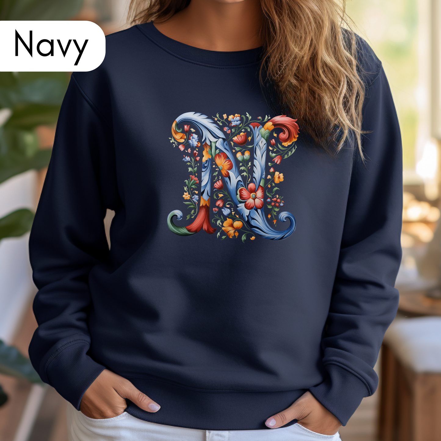 Monogram N Sweatshirt Norwegian Rosemaling Letter N Monogram Sweatshirt