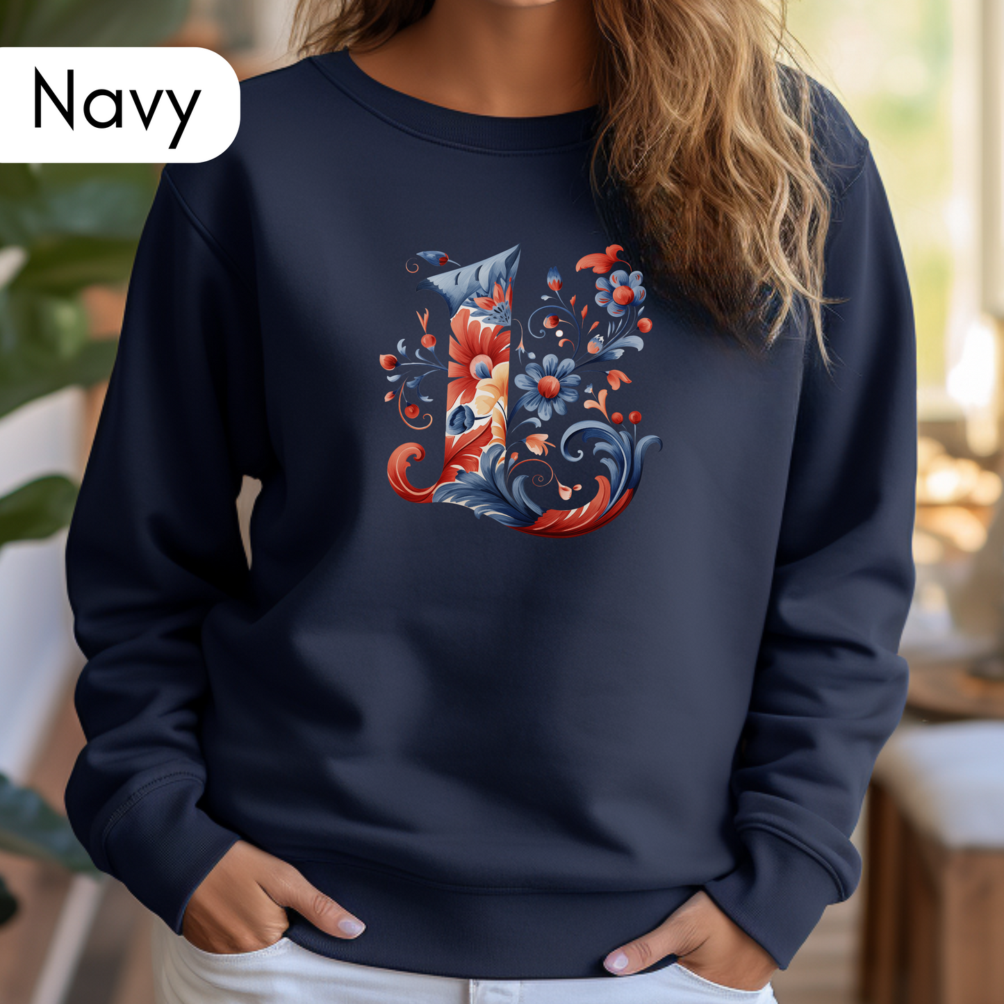 Monogram L Sweatshirt Norwegian Rosemaling Letter L Monogram Sweatshirt