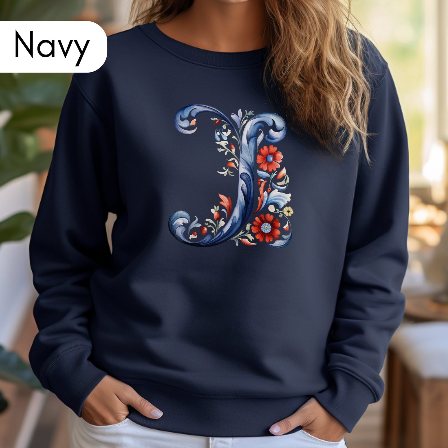 Monogram J Sweatshirt Norwegian Rosemaling Letter J Monogram Sweatshirt