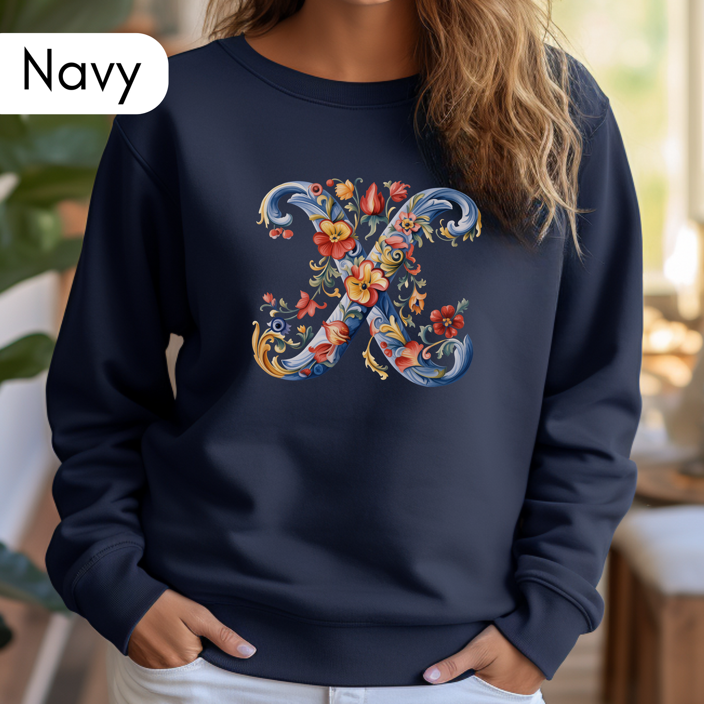 Monogram X Sweatshirt Norwegian Rosemaling Letter X Monogram Sweatshirt