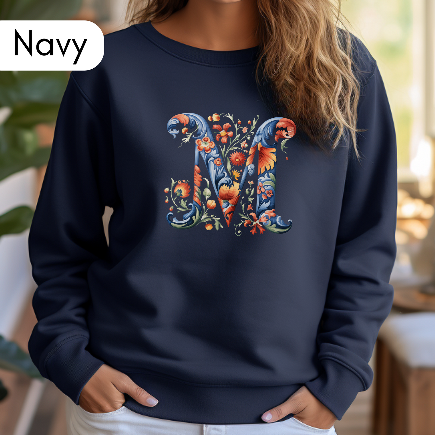 Monogram M Sweatshirt Norwegian Rosemaling Letter M Monogram Sweatshirt