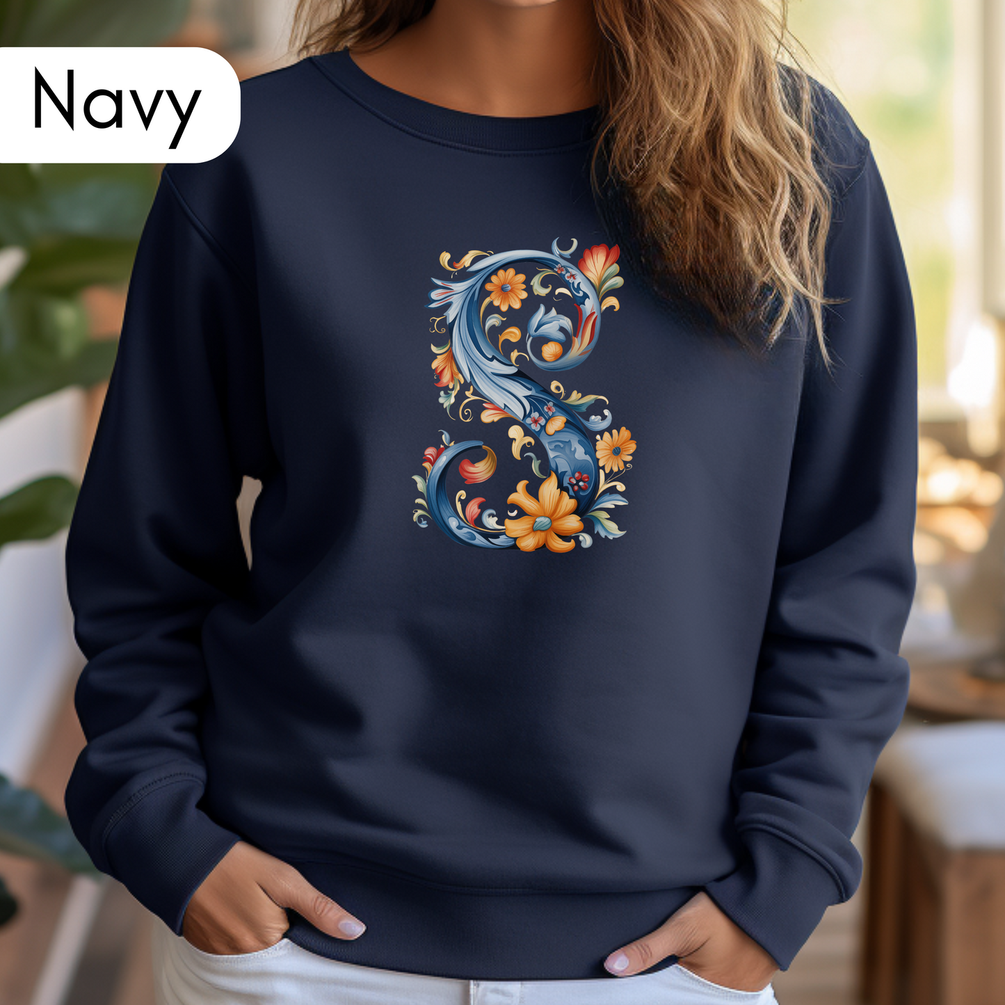 Monogram S Sweatshirt Norwegian Rosemaling Letter S Monogram Sweatshirt