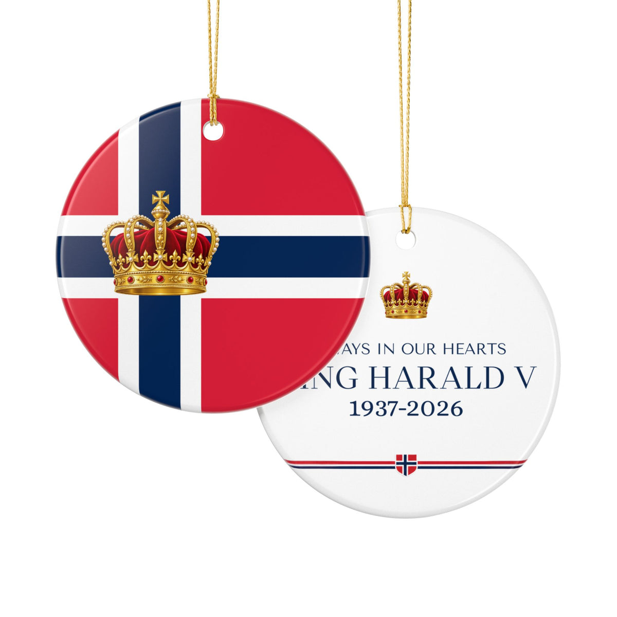 King Harald V Memorial Ornament – Norwegian Flag Ceramic Christmas Ornament