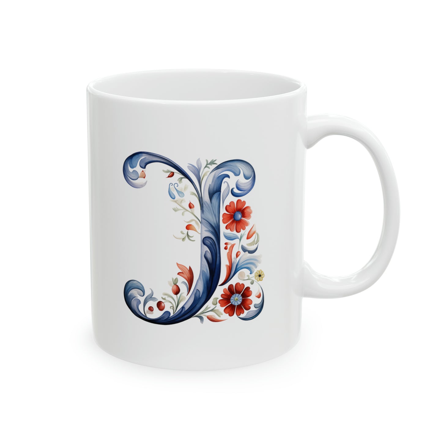 J Norwegian Rosemaling Mug Norway Alphabet Coffee Mug 11oz