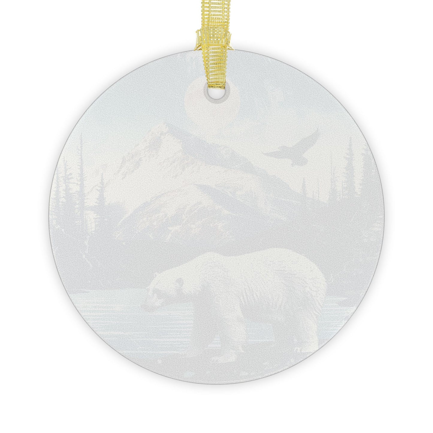 Norwegian Glass Christmas Ornament Polar Bear and Mountain Scene, Beveled Glass, Elegant Holiday Decor Gift