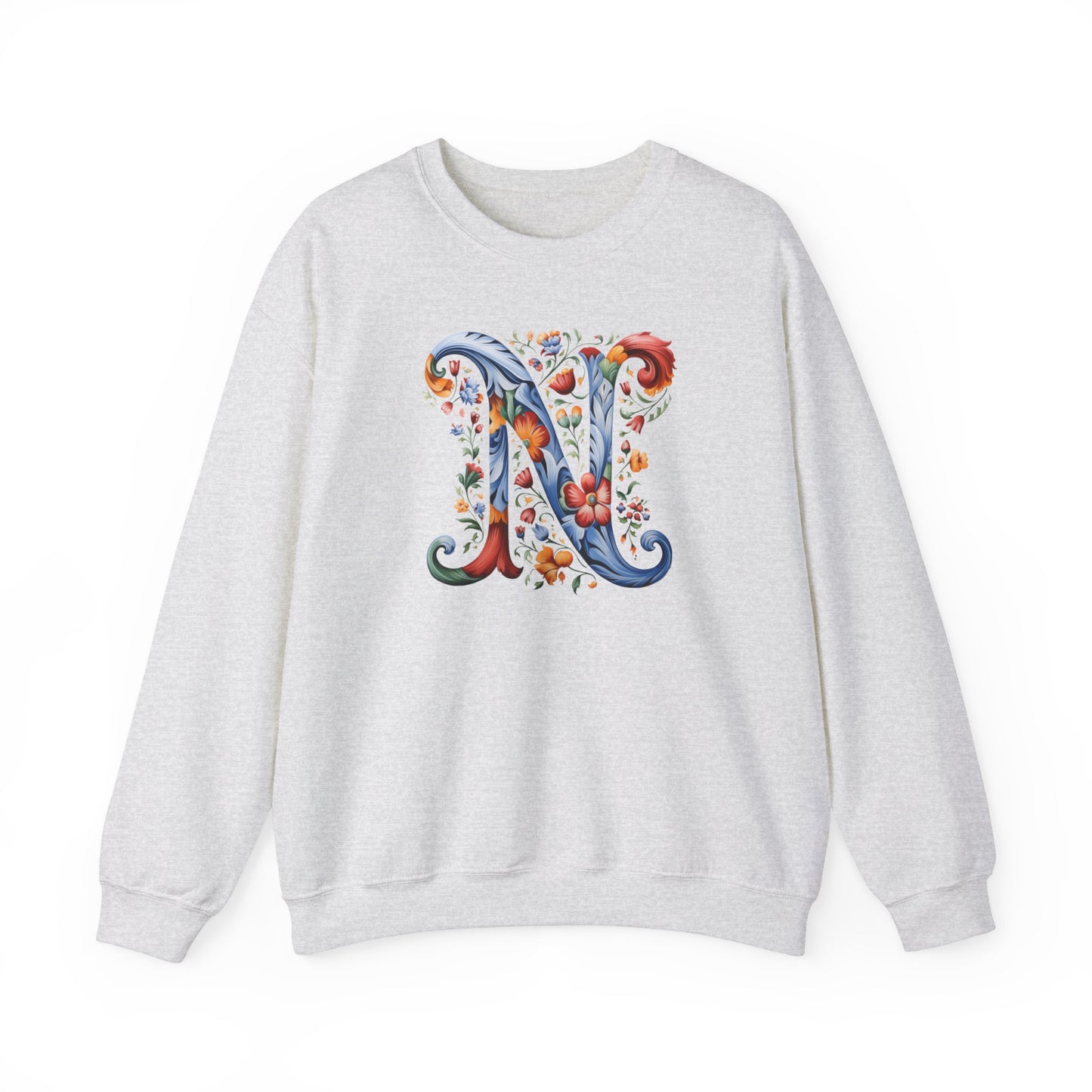 Monogram N Sweatshirt Norwegian Rosemaling Letter N Monogram Sweatshirt