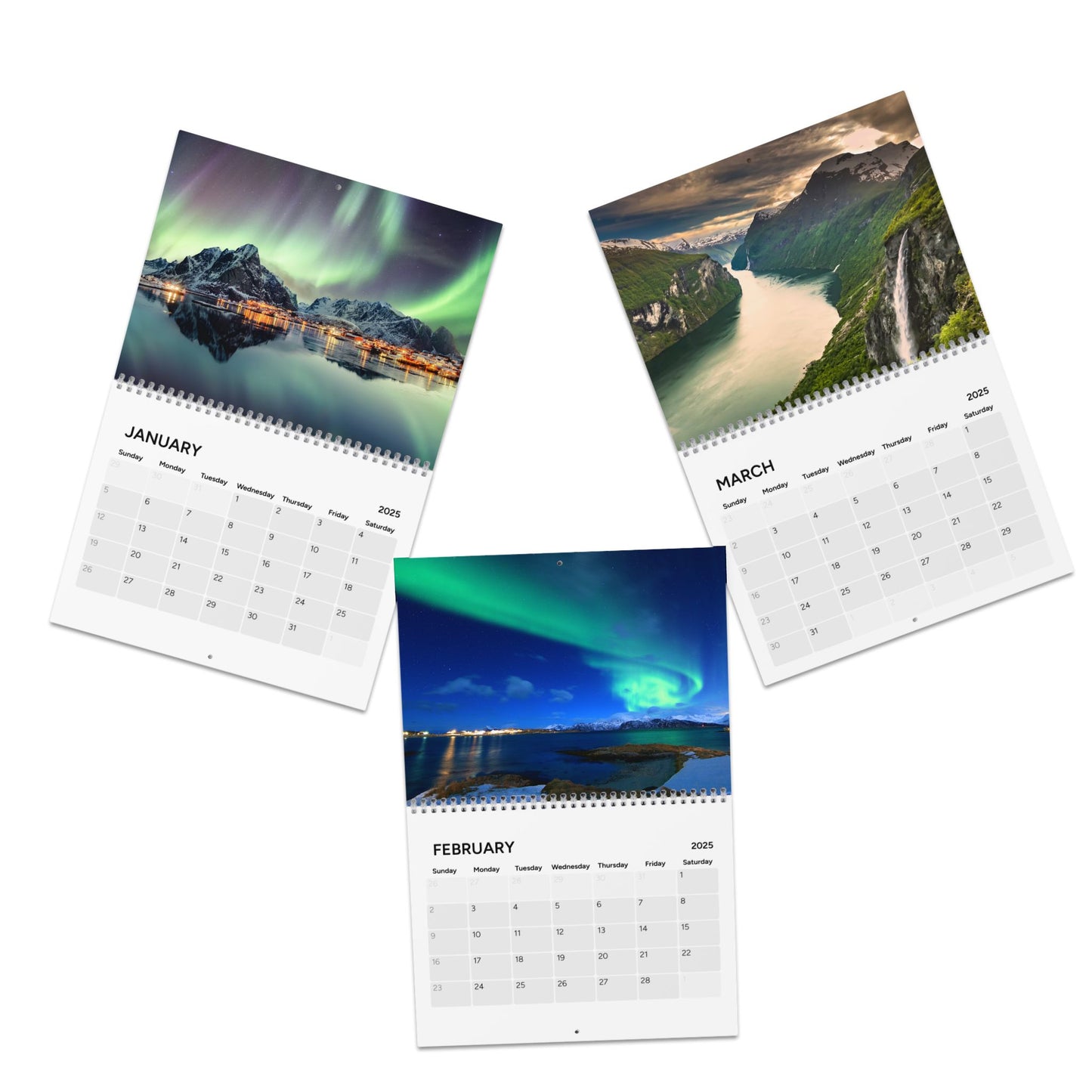 Calendar (2025) Norway Wall Calendar Christmas Gift Norway Calendar Northern Lights Calendar Fjords Mountains Norwegian Norway Travel Gift