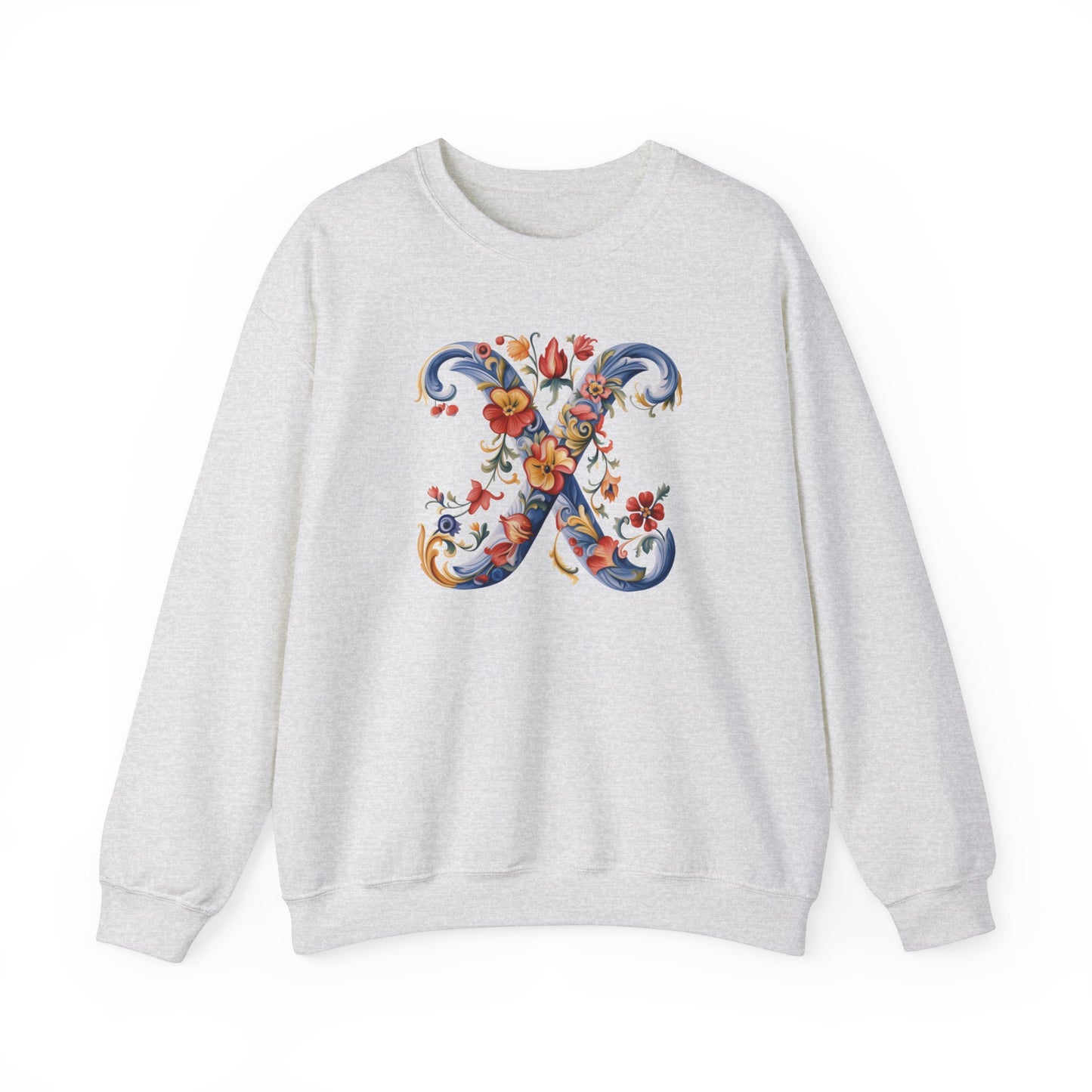 Monogram X Sweatshirt Norwegian Rosemaling Letter X Monogram Sweatshirt