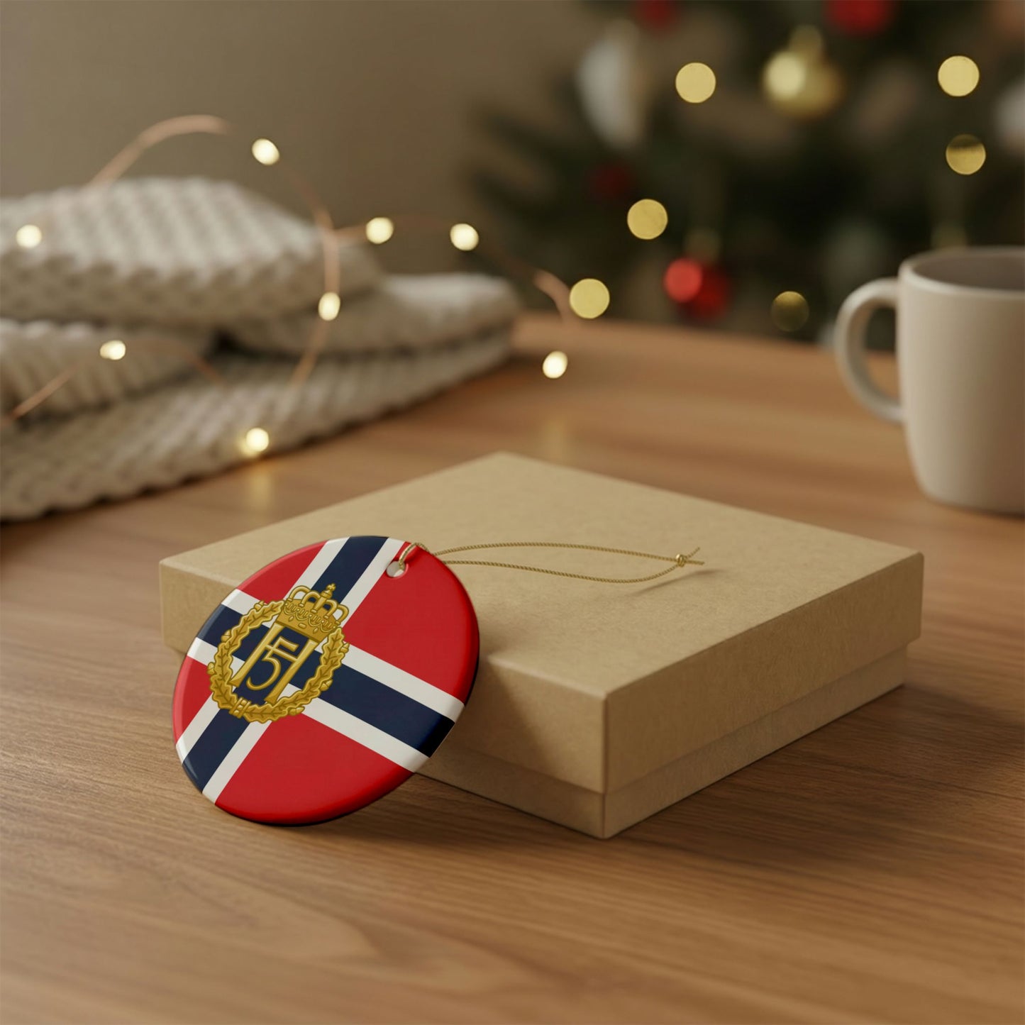 King Harald V Memorial Ornament – Norwegian Flag Ceramic Christmas Ornament
