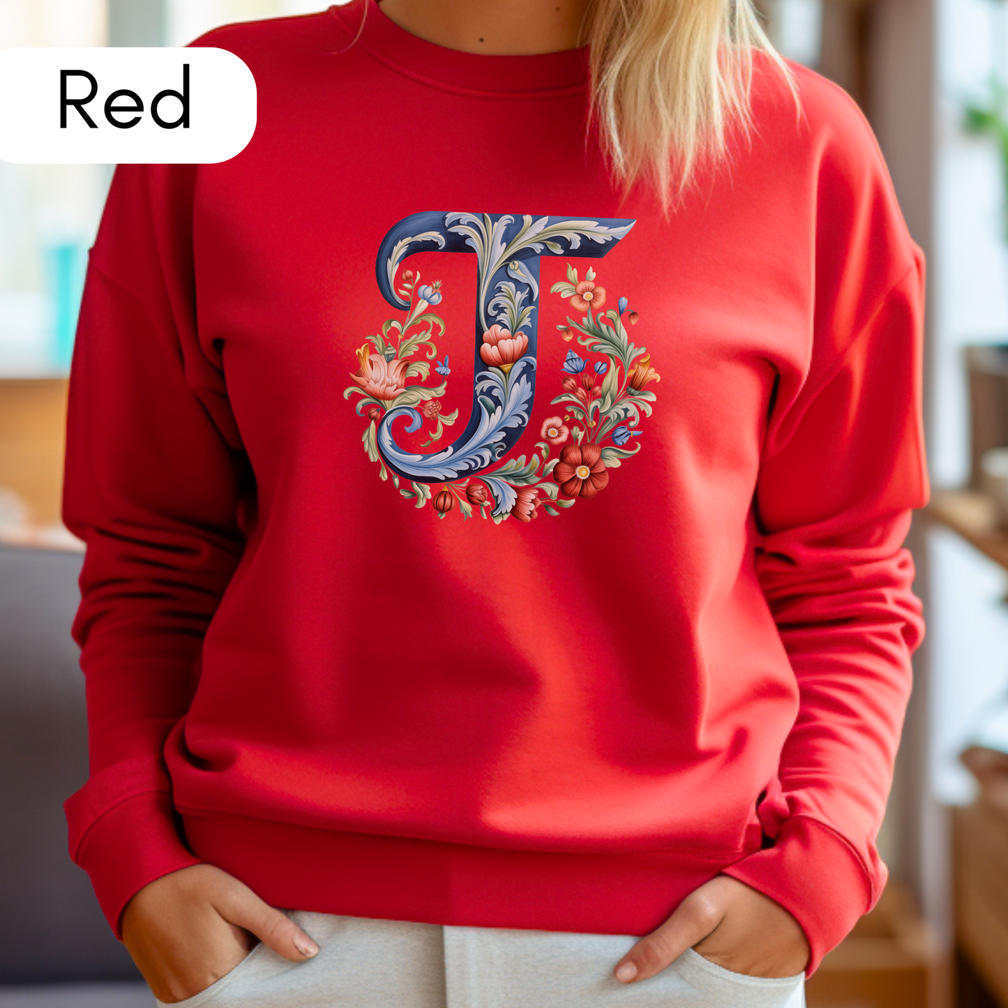 Monogram T Sweatshirt Norwegian Rosemaling Letter T Monogram Sweatshirt